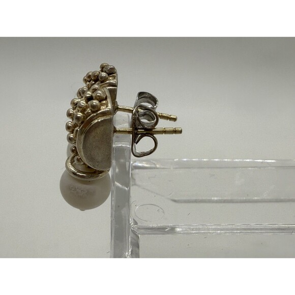 Michael Dawkins Pearl Textured Sterling Silver Earring 925 14K Thailand - Picture 5 of 12